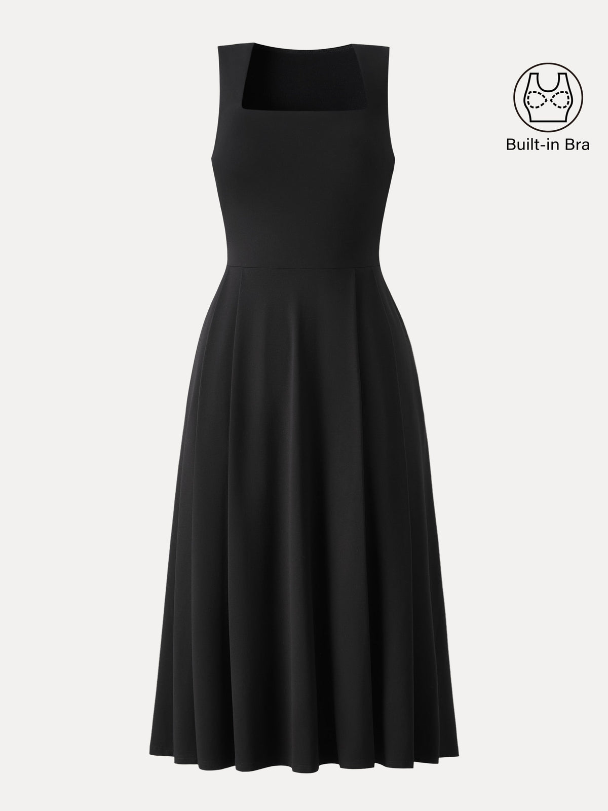 OGLmove Women's Square Neck Midi Bra Dress with Pockets