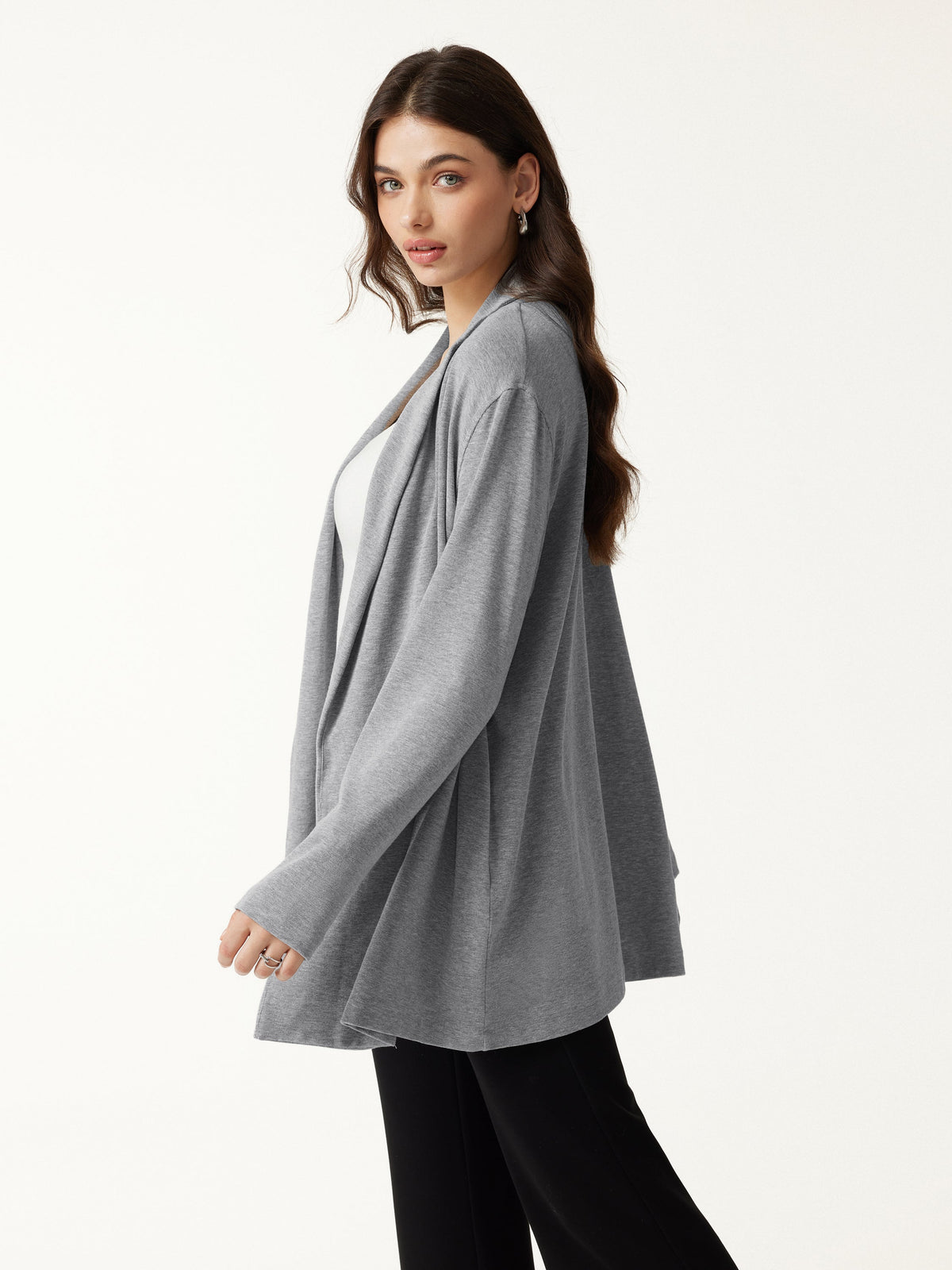 OGLmove Women's Eco-Mousse Lapel Long Sleeve Belted Cardigan
