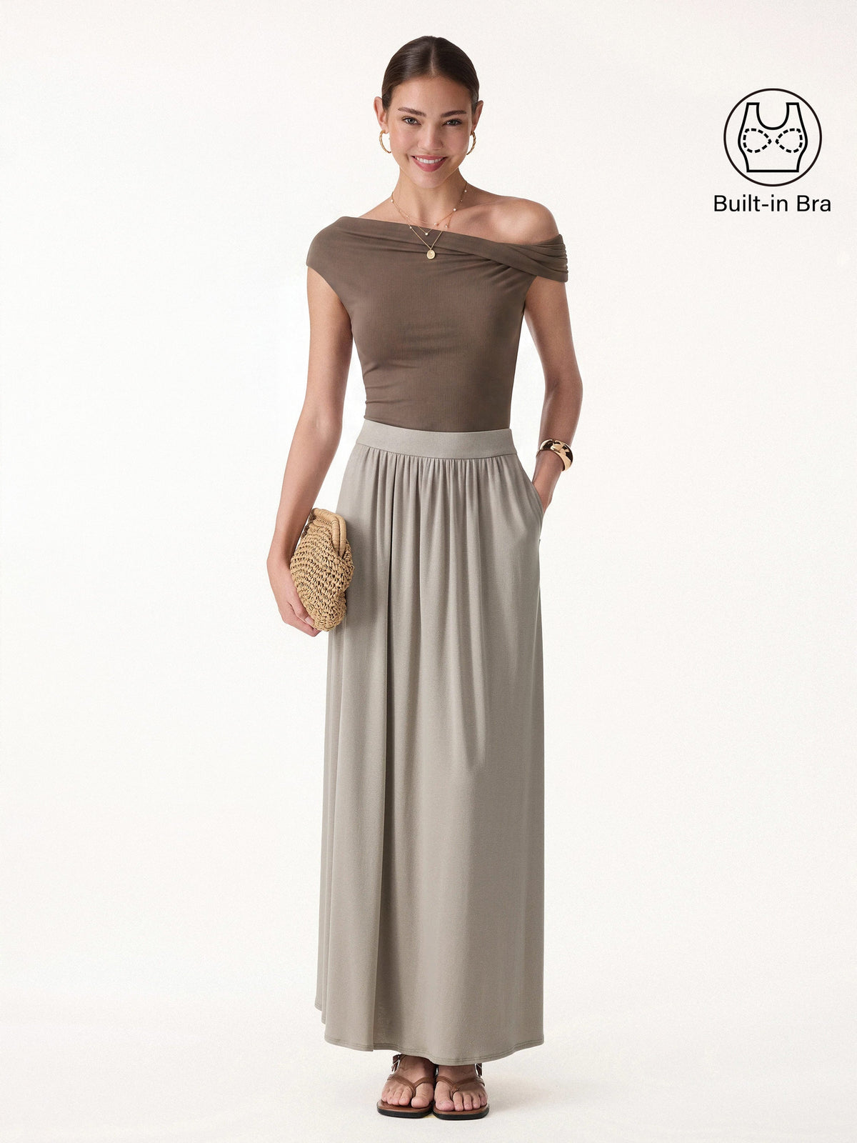 OGLmove Women's 2-Piece Multi-Wear Bra Top and Maxi Skirt Set
