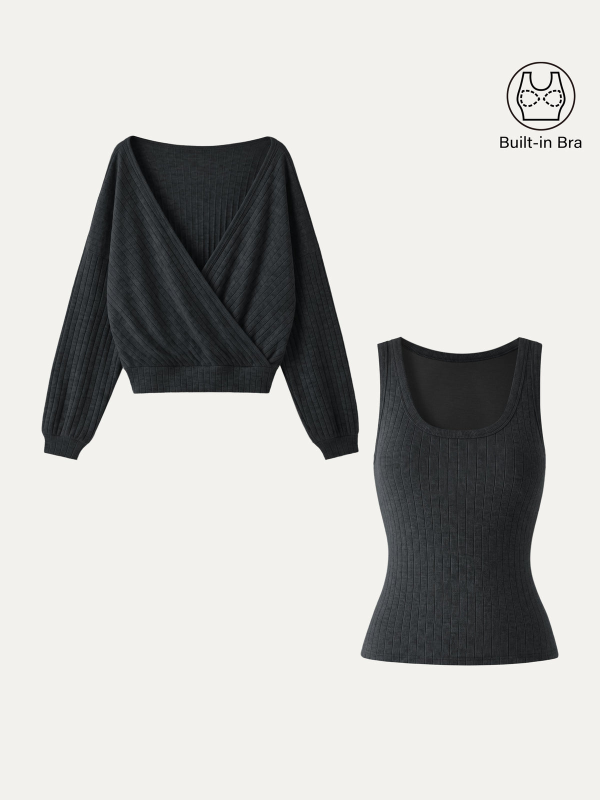 OGLmove Women's 2-Piece U-Neck Bra Top and Long Sleeve Top Set