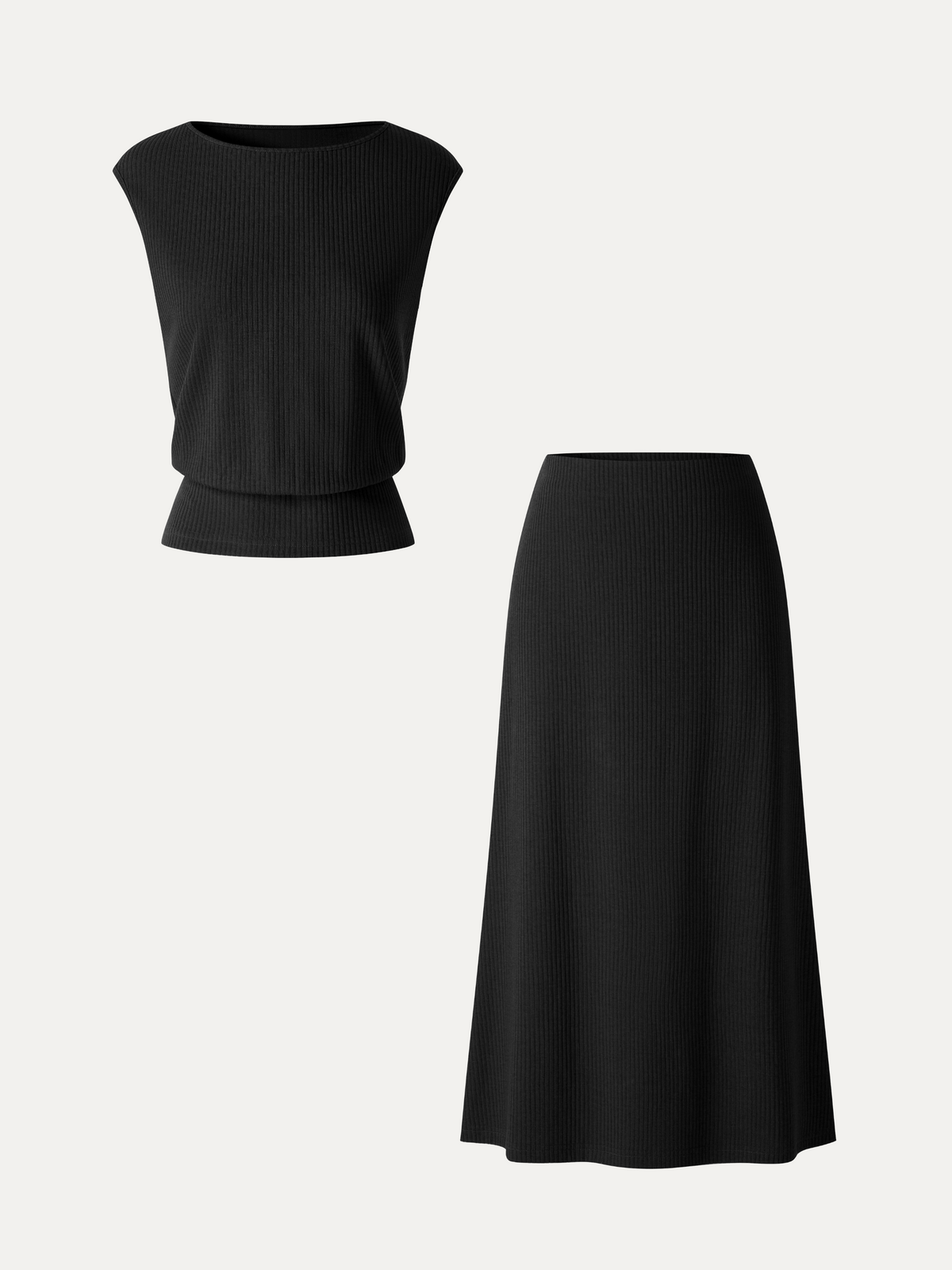 OGLmove Women's Boatneck Sleeveless Top and Midi Skirt Set