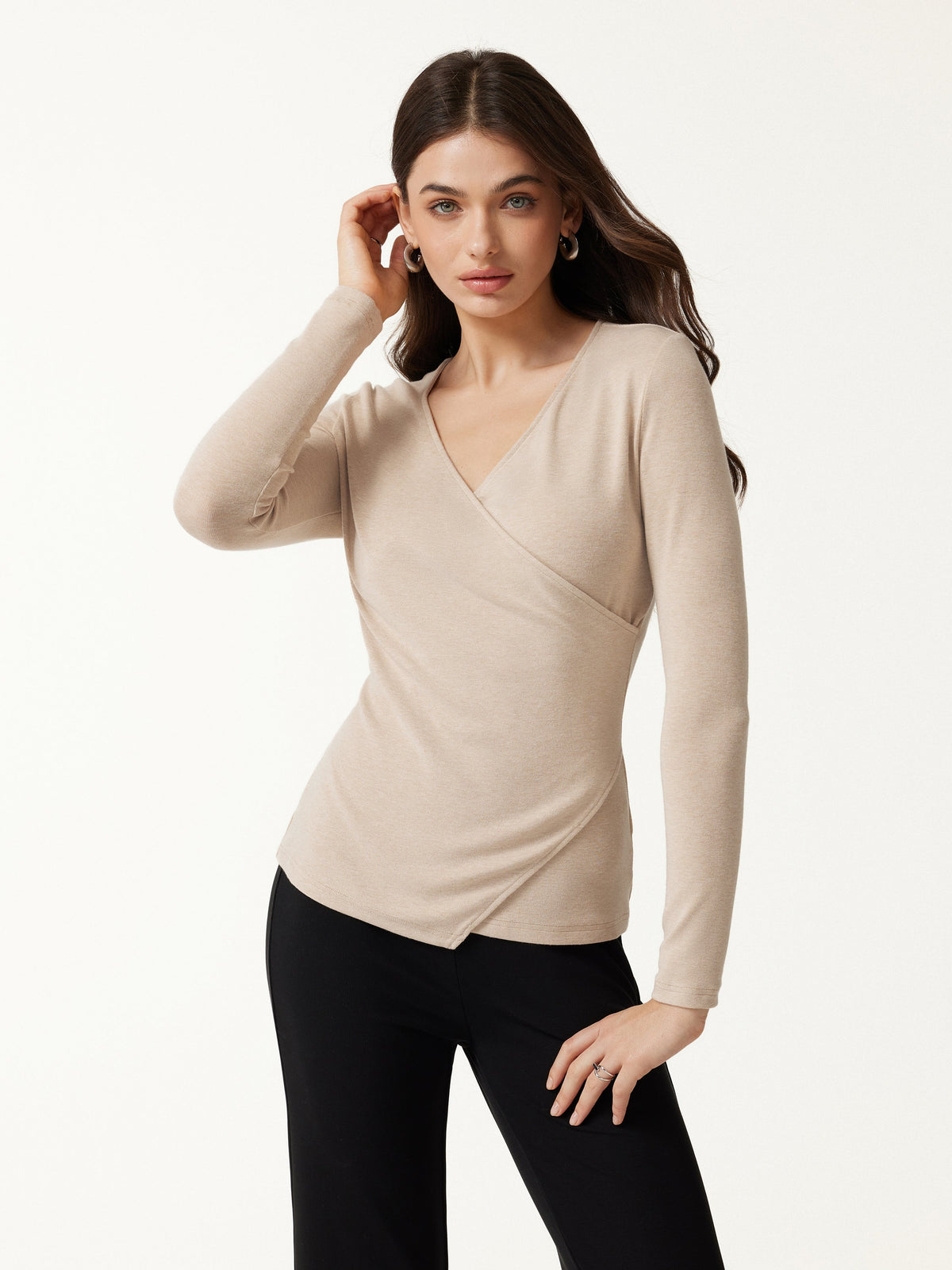 OGLmove Women's Surplice Long Sleeve Asymmetrical Hem Top