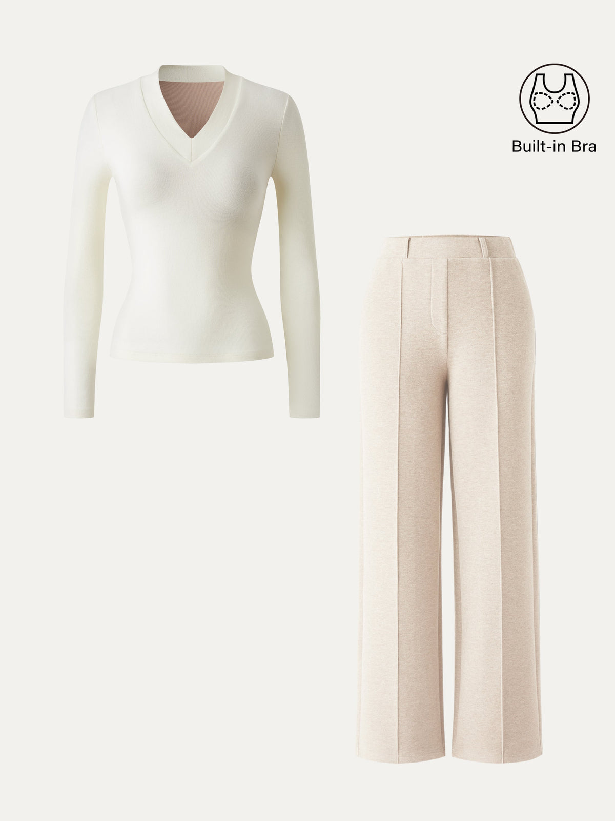 OGLmove Women's V-Neck Slimming Brami Top & Straight Leg Pant Set