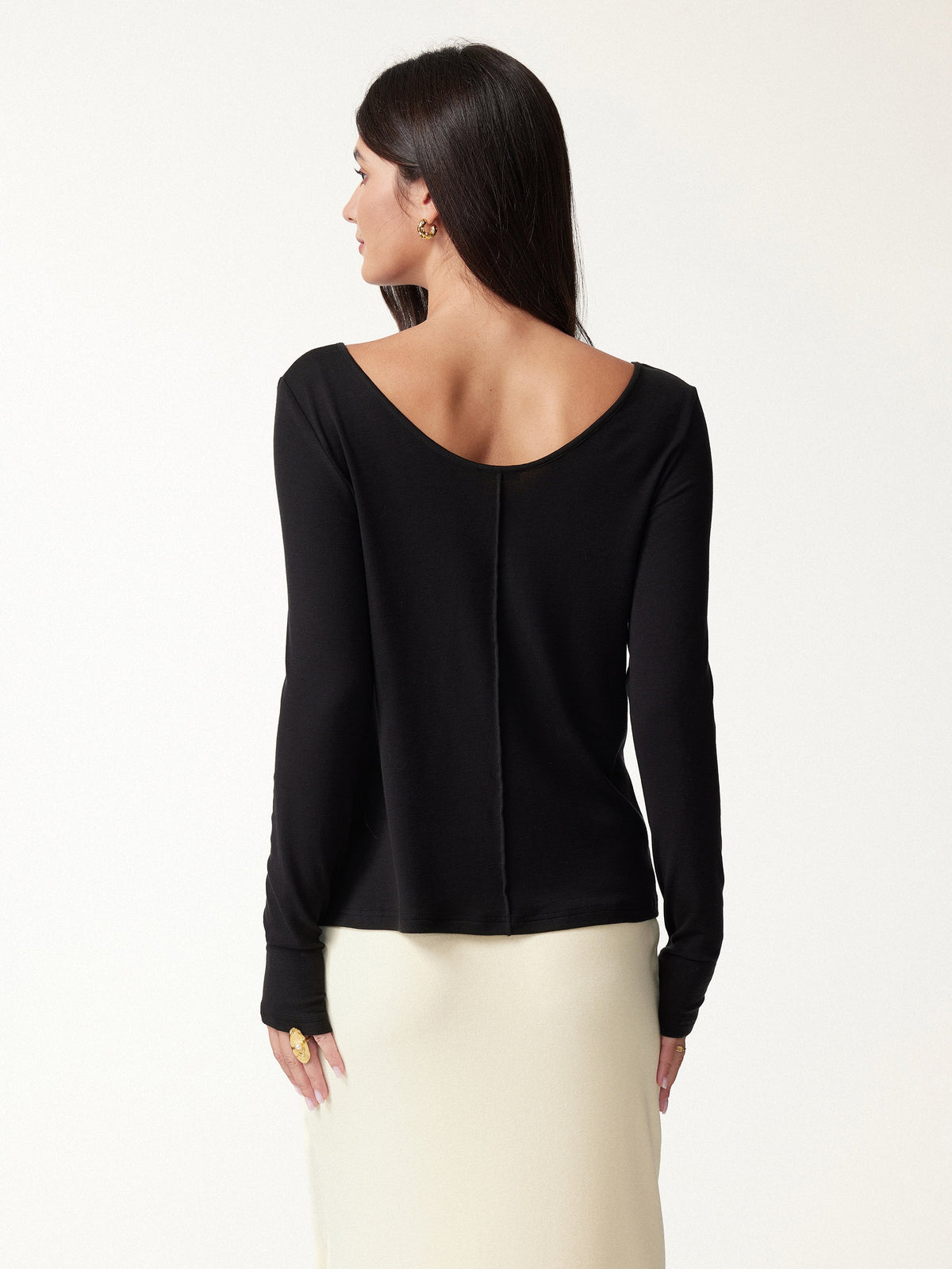 OGLmove Women's Lyocell-Wool Scoop Neck Thumbhole Long Sleeve Top