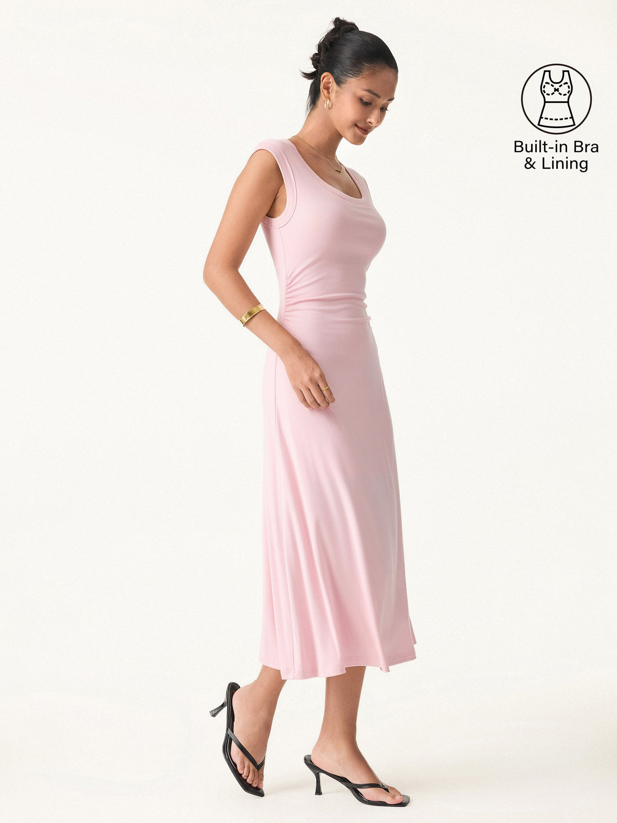 OGLmove Women's Scoop Neck Side Ruched Bra Midi Dress