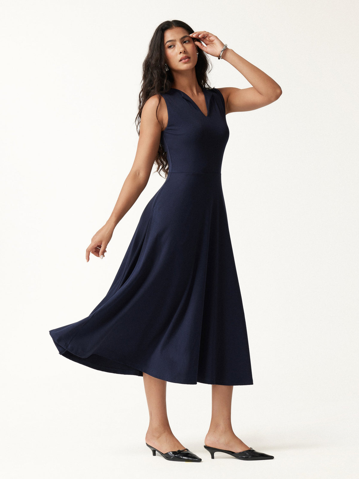 OGLmove Women's Collared V-Neck Ribbed Bra Midi Dress
