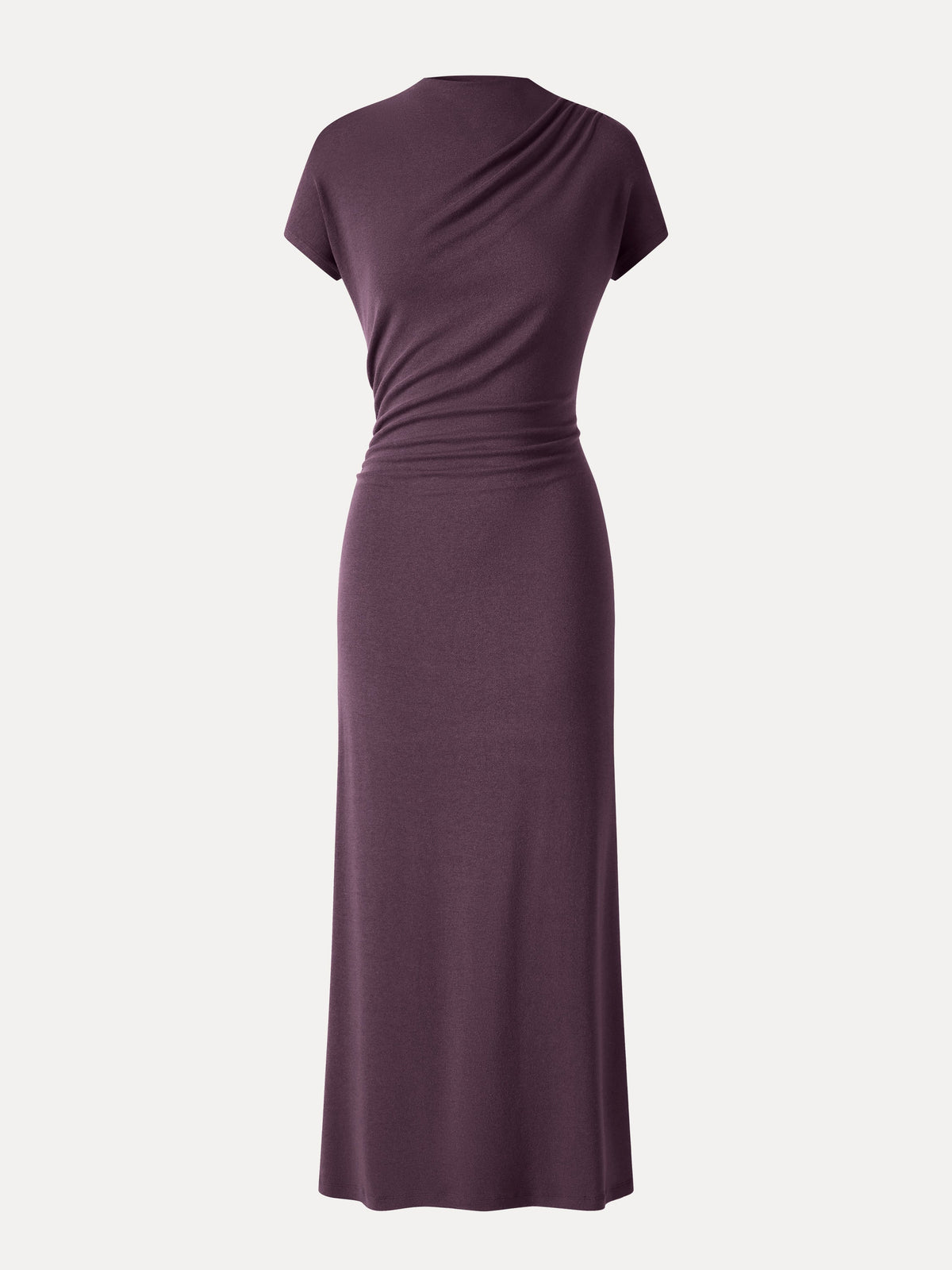 OGLmove Women's Eco-Mousse Mock Neck Cap Sleeve Ruched Midi Dress