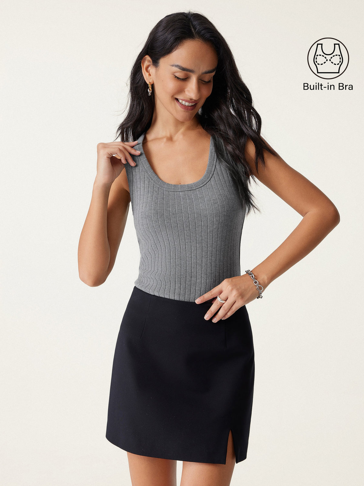 OGLmove Women's Wide Ribbed U-Neck Sleeveless Bra Top