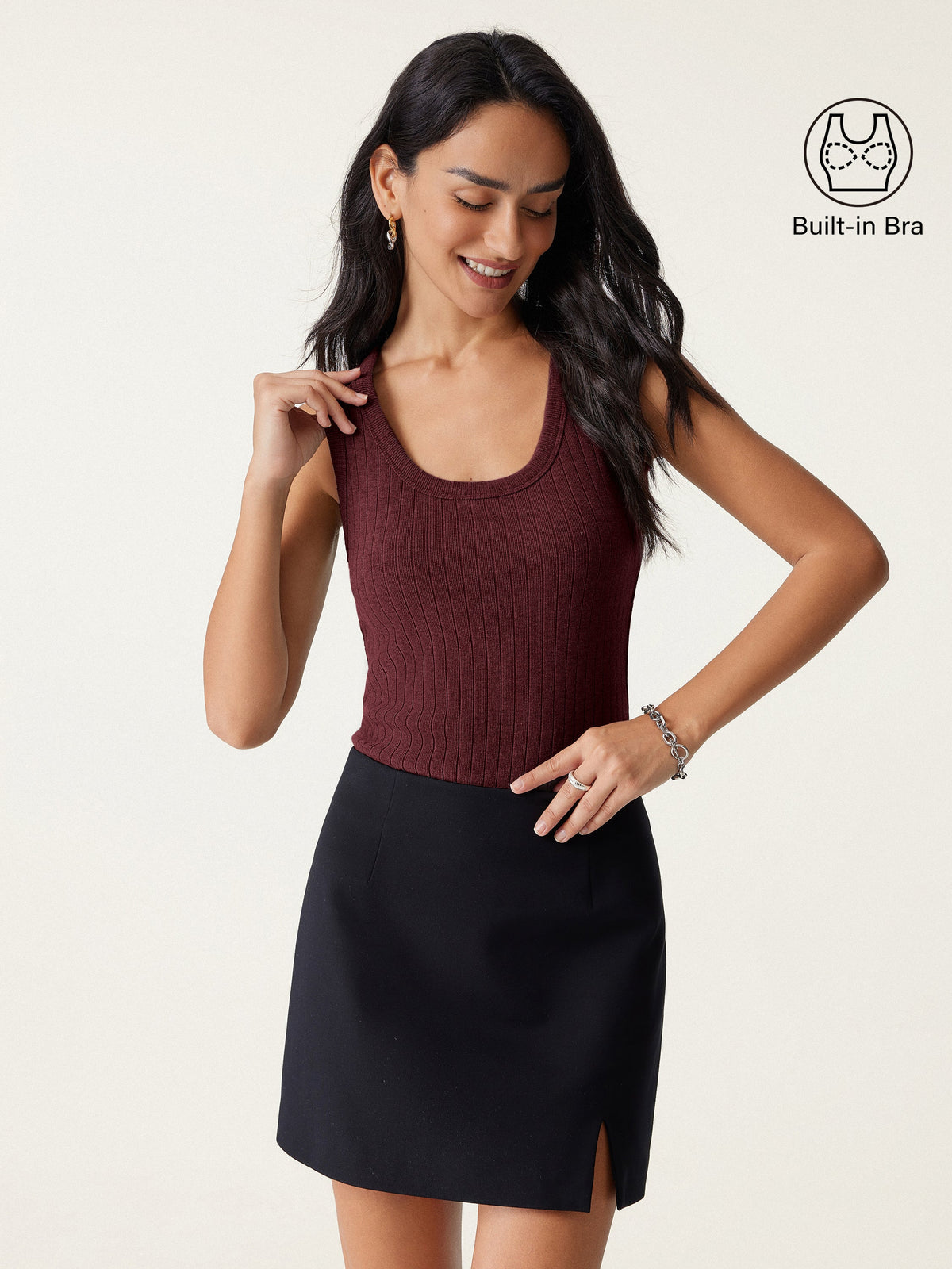 OGLmove Women's Wide Ribbed U-Neck Sleeveless Bra Top
