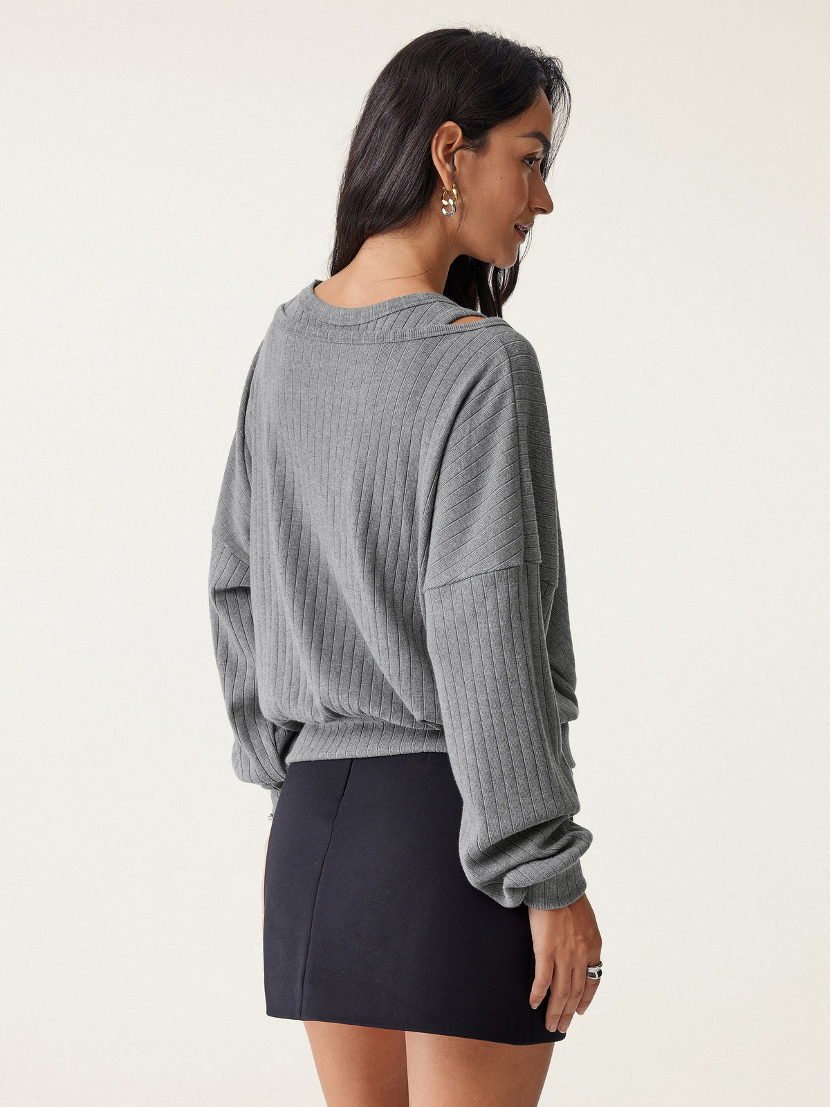 OGLmove Women's Wide Ribbed Crossover Long Sleeve Banded Hem Top