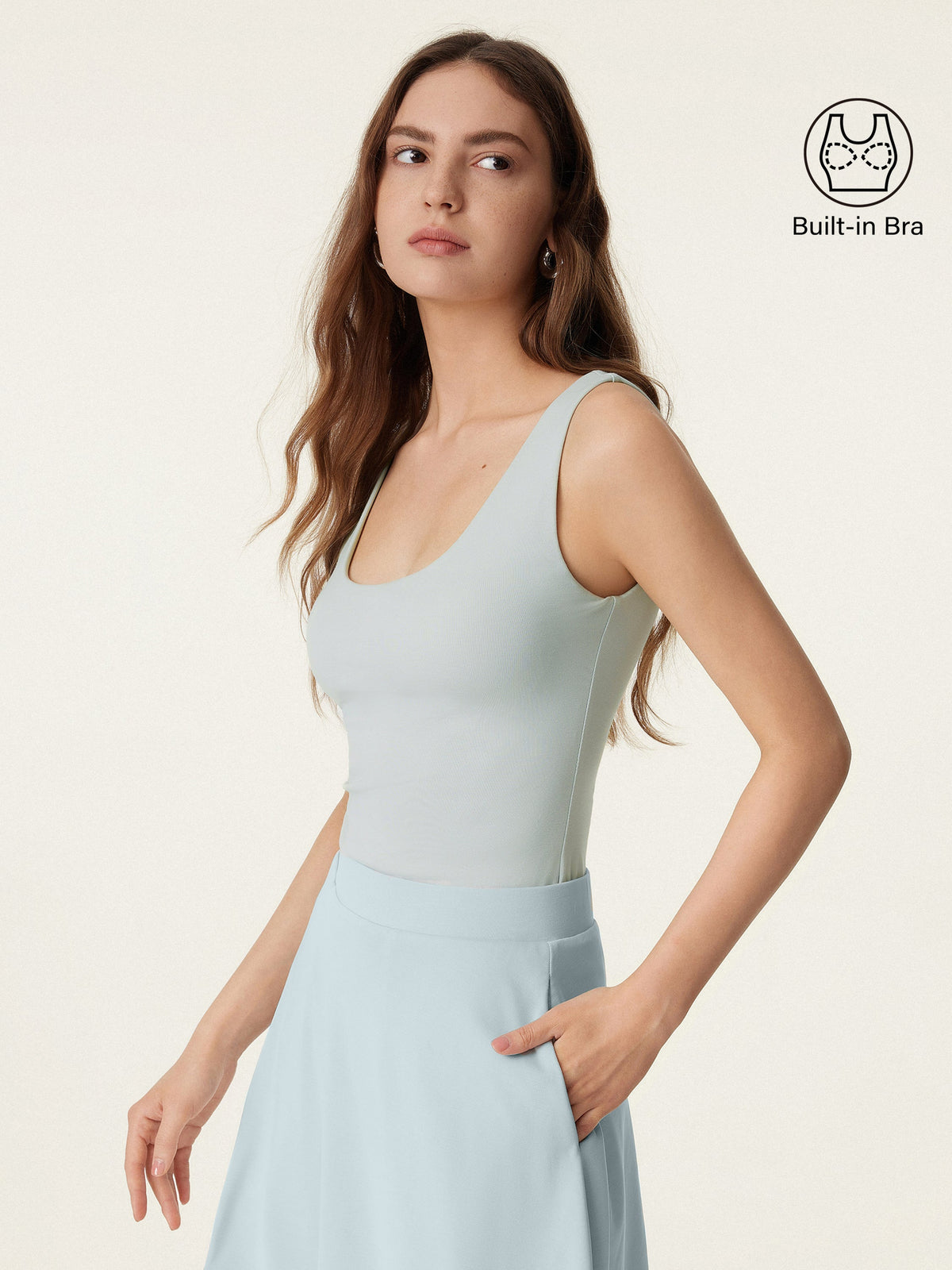 OGLmove Women's Light Cotton Rib U-Neck Airy Bra Tank