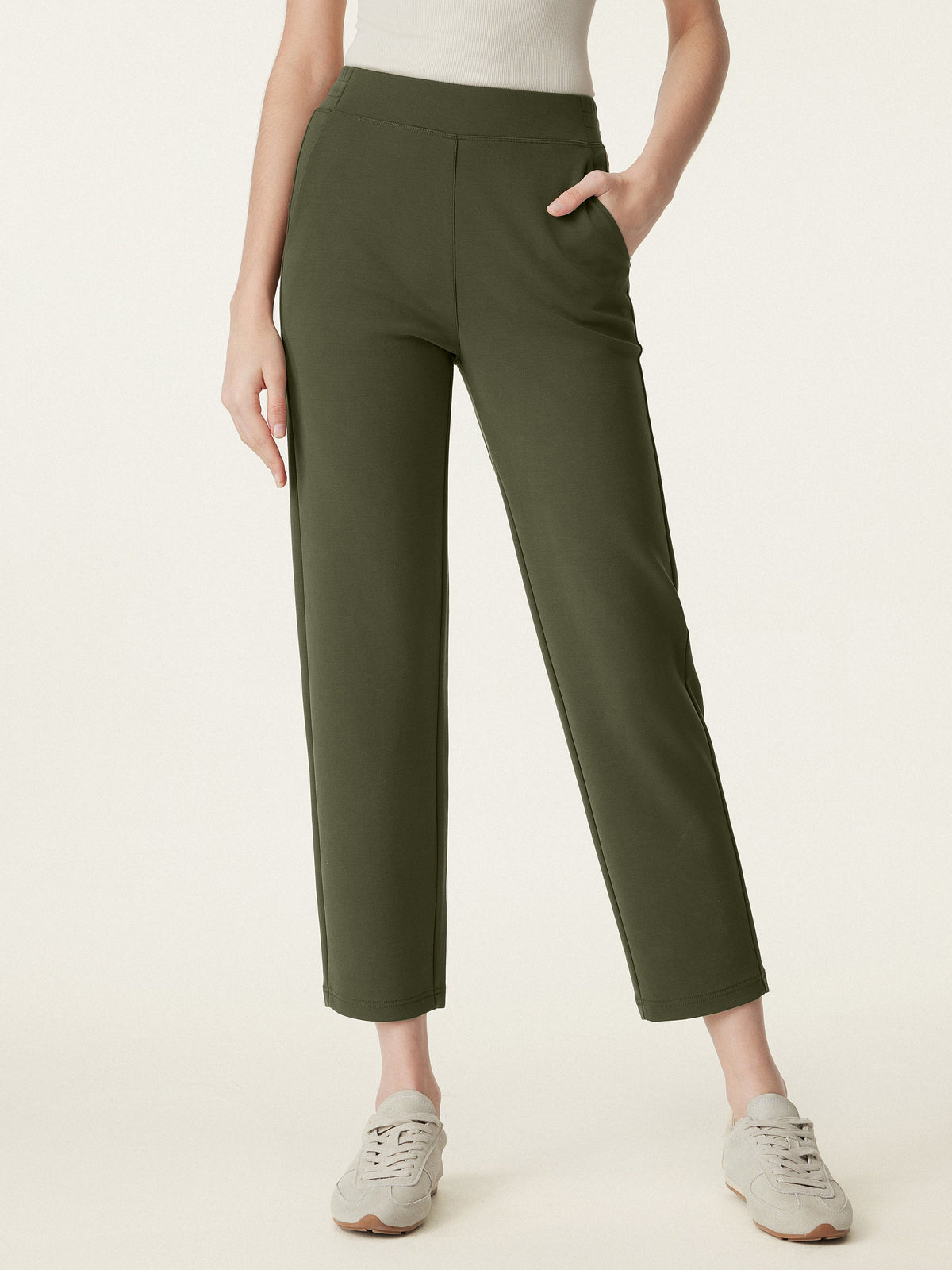 OGLmove Women's Mid-Rise Pull-On Tapered Pants with Pockets