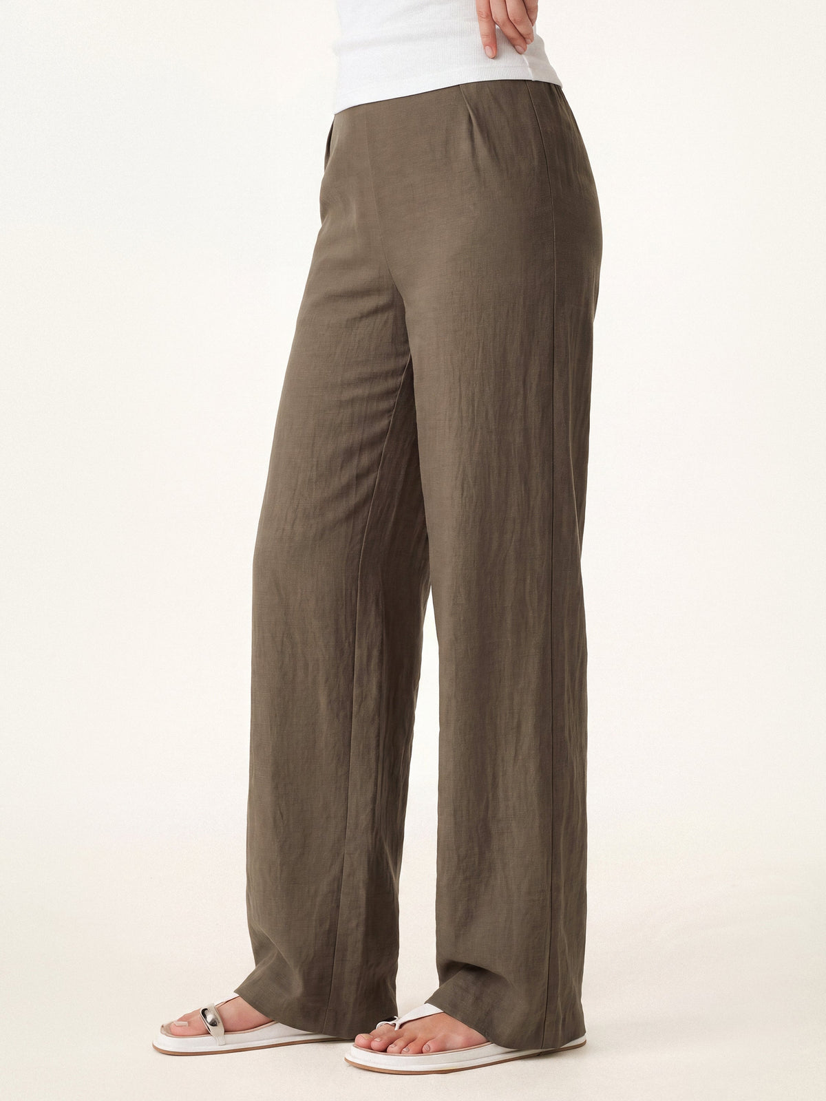 OGLmove Women's Cotton-Linen Mid-Rise Straight Leg Pants
