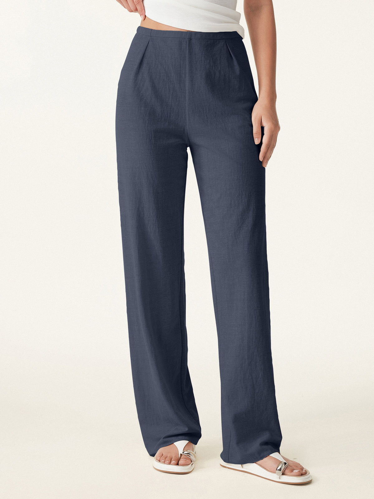 OGLmove Women's Cotton-Linen Mid-Rise Straight Leg Pants