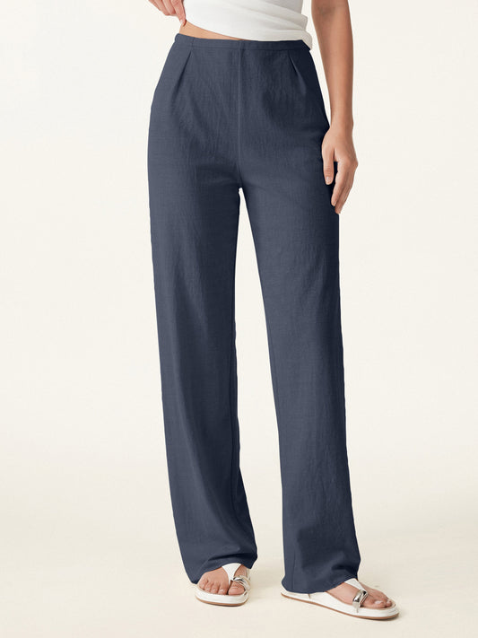 OGLmove Women's Cotton-Linen Mid-Rise Straight Leg Pants