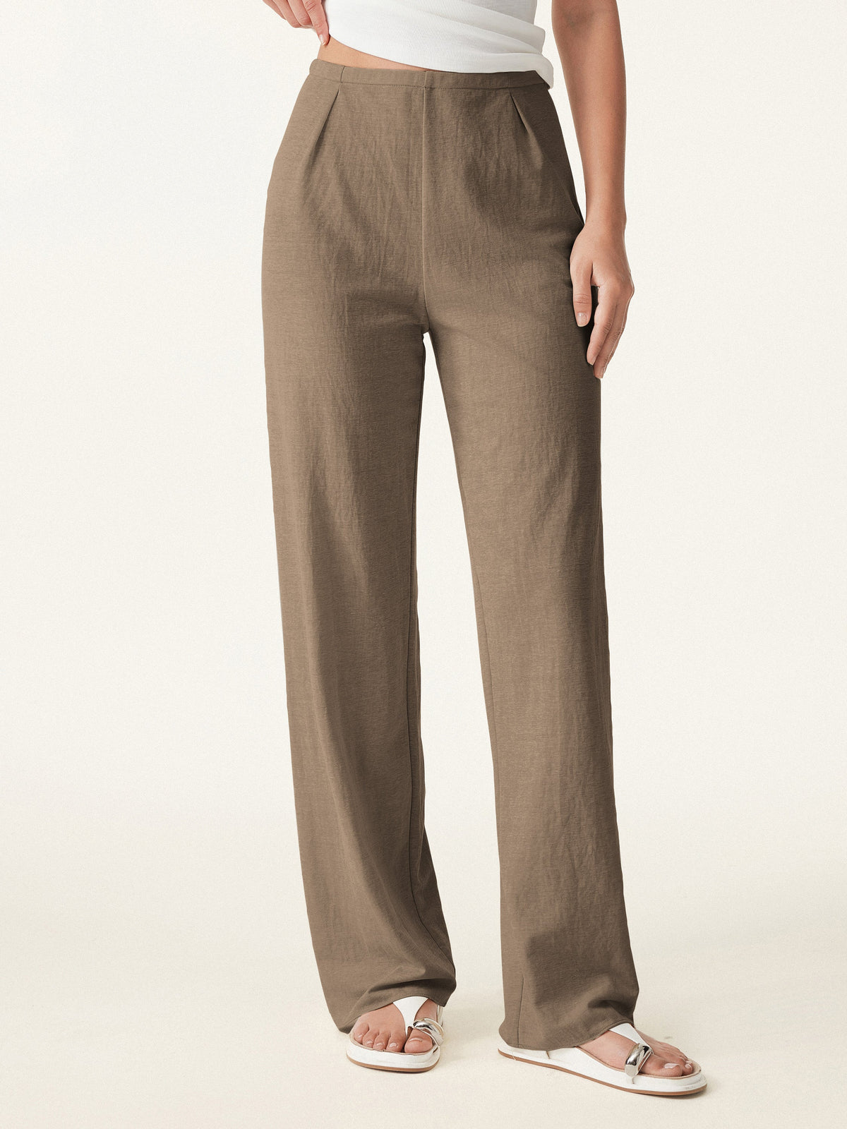 OGLmove Women's Cotton-Linen Mid-Rise Straight Leg Pants
