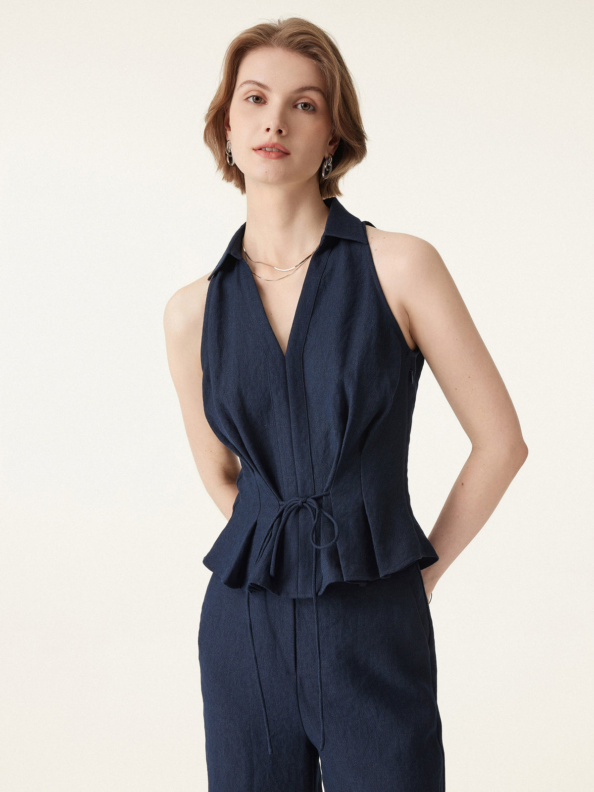 OGLmove Women's Collared V-Neck Top & Mid-Rise Wide-Leg Lounge Pants Set