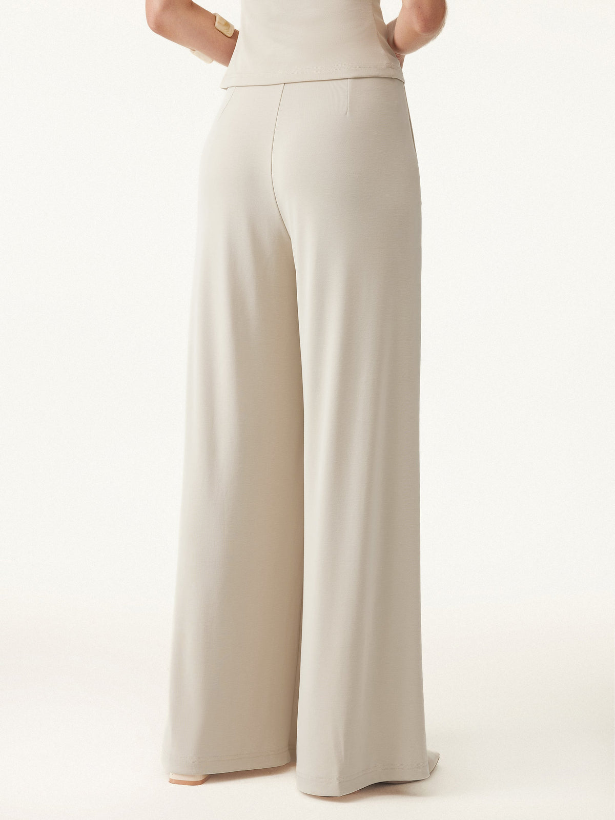 OGLmove Women's Sandwashed Mid-Rise Pleated Wide-Leg Palazzo Pants with Pockets