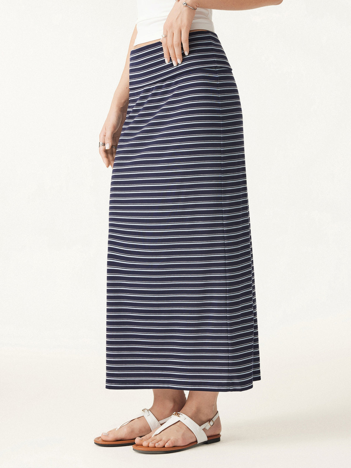 OGLmove Women's Striped Bra Top and Low Rise Midi Skirt Set