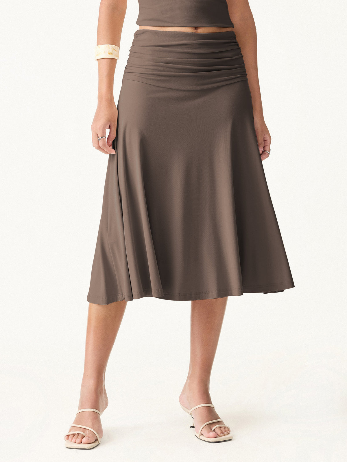 OGLmove Women's Flowy Side Ruched A-Line Midi Skirt
