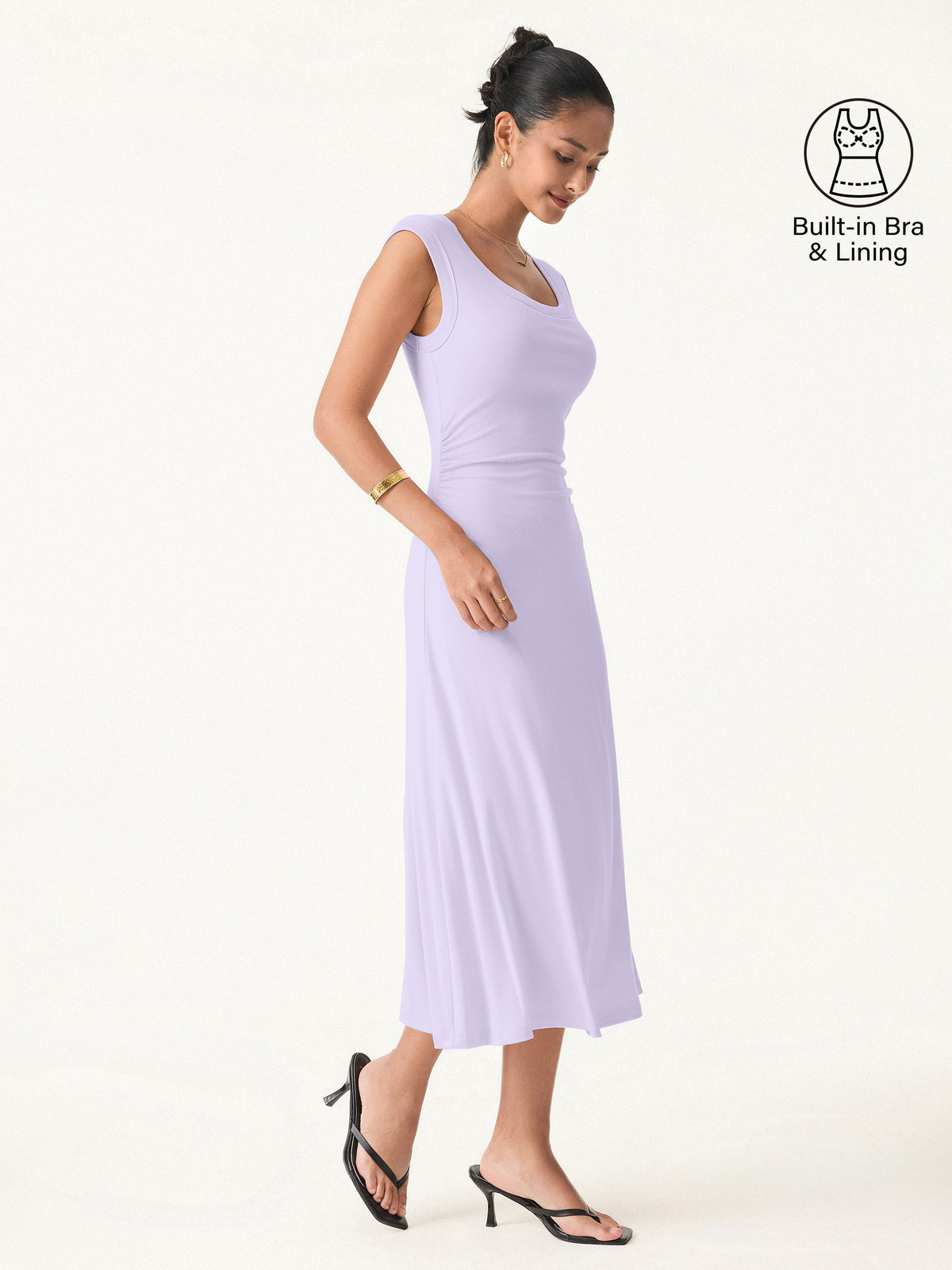 OGLmove Women's Scoop Neck Side Ruched Bra Midi Dress