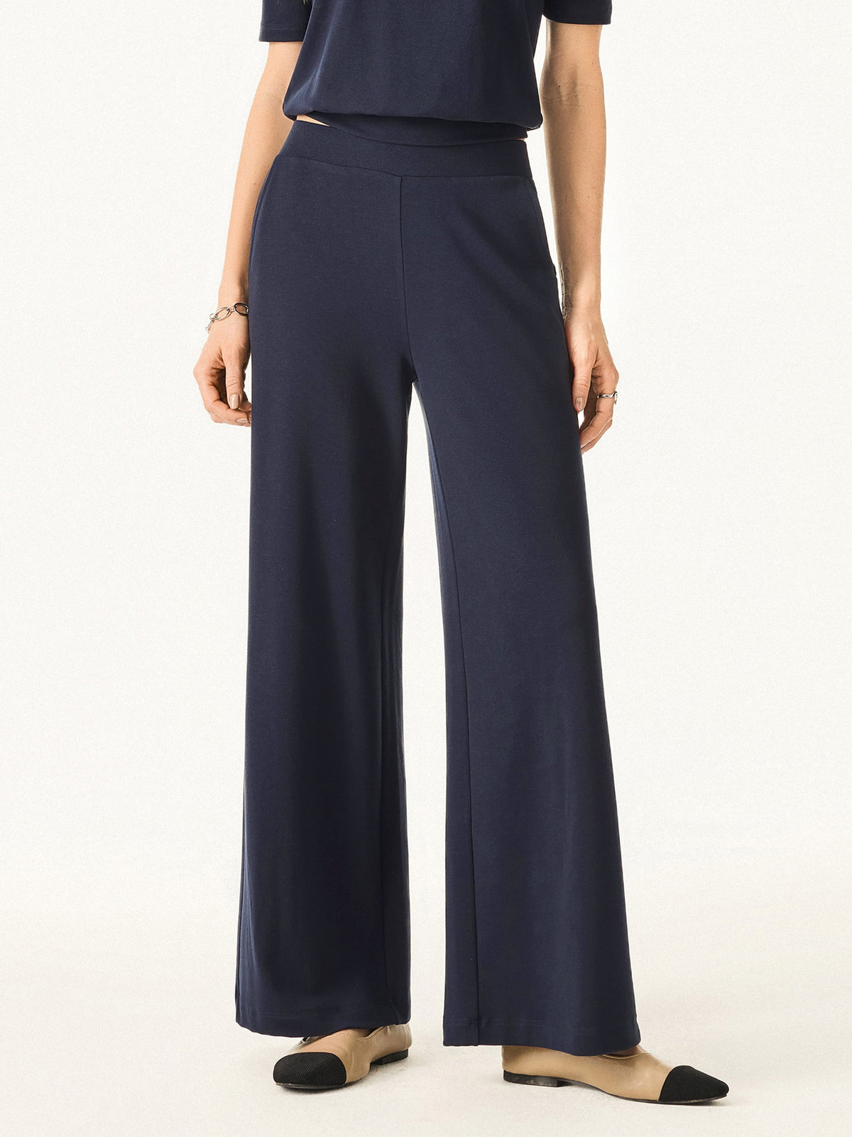 OGLmove Women's Lyocell Wool Mid-Rise Wide-Leg Pull-On Pants with Pockets