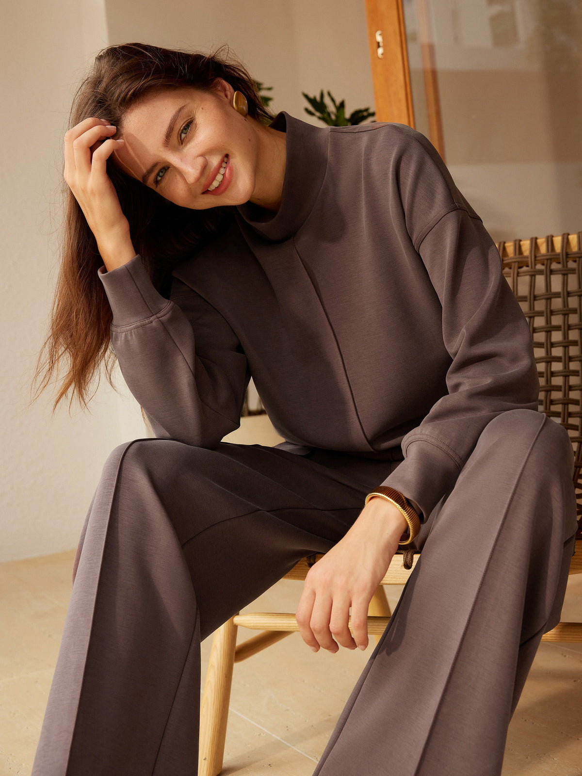 OGLmove Women's Modal Spacer Mockneck Long Sleeve Pullover Shirt