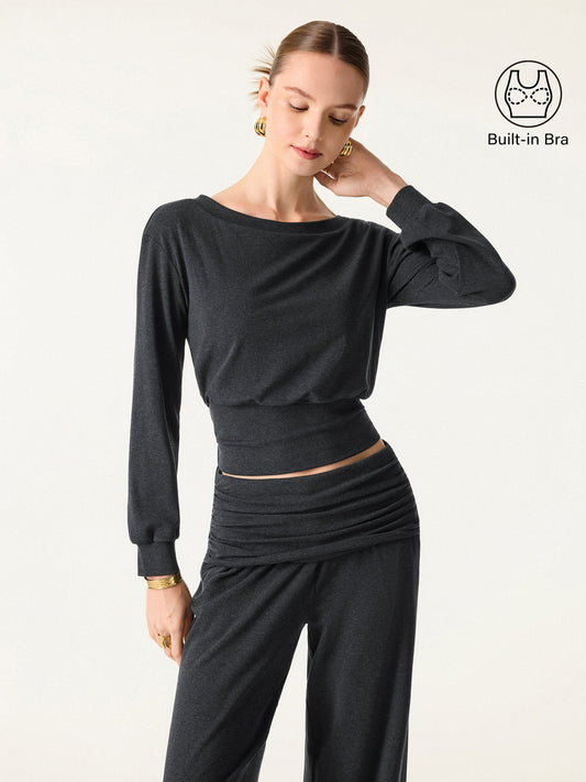 OGLmove Women's Wool Blend Boatneck Long Sleeve Bra Top