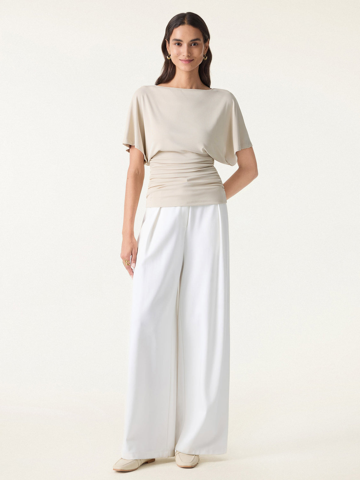 OGLmove Women's 2-Piece Boatneck Top and Wide-Leg Pants Set
