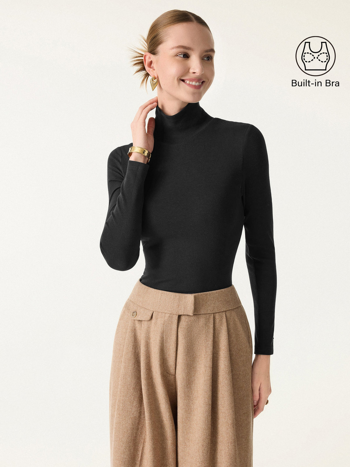OGLmove Women's LiteWarm Turtleneck Long Sleeve Bra Top