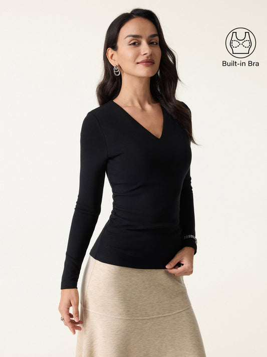 OGLmove Women's Eco-Mousse® V-Neck Long Sleeve Bra Top