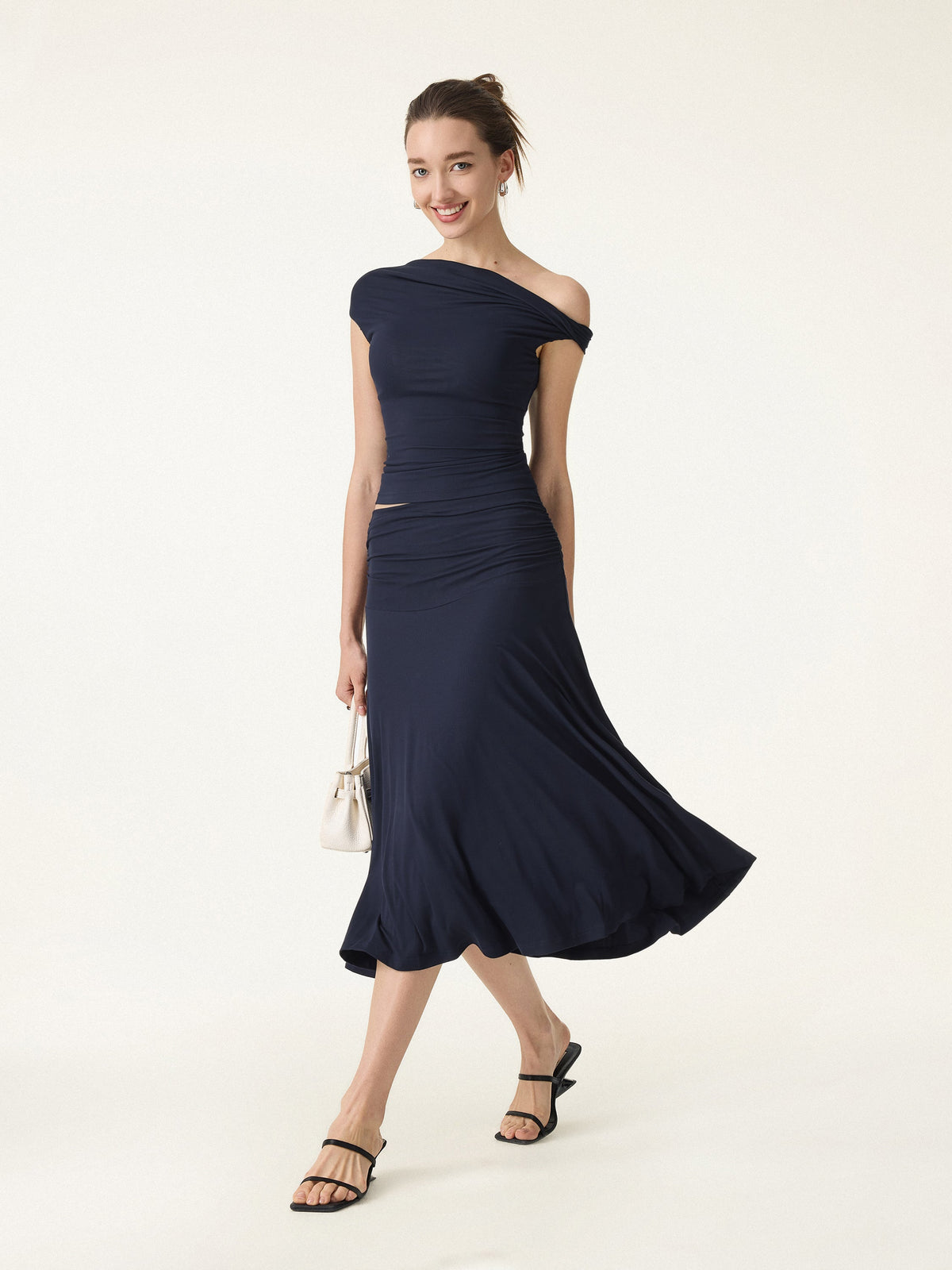 Women's 2-Piece Brami Top and Side Ruched Midi Skirt Set