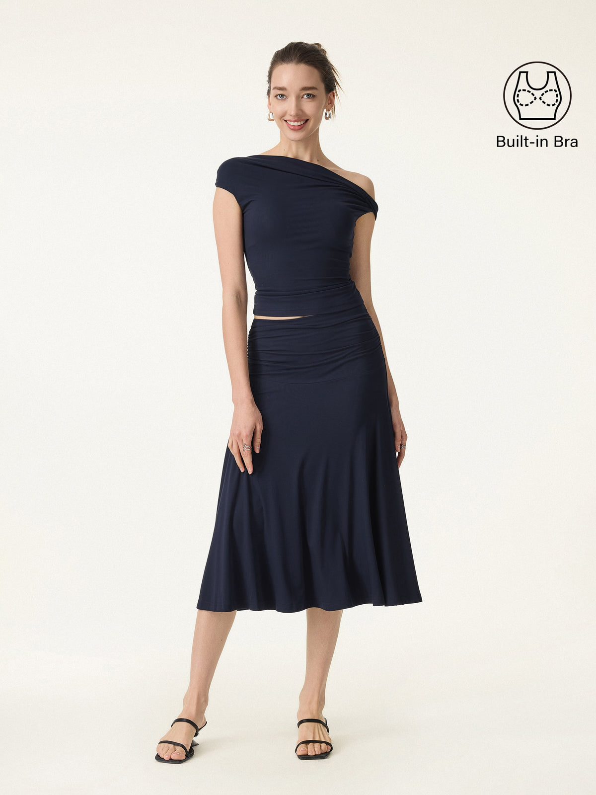 Women's 2-Piece Brami Top and Side Ruched Midi Skirt Set