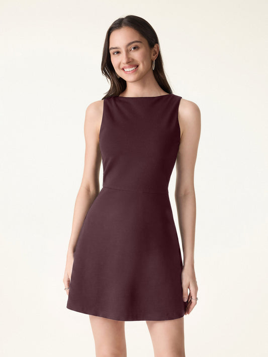 OGLmove Women's Boatneck Fit-and-Flare Mini Bra Dress