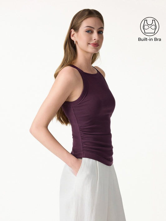 OGLmove Women's Plantive Chic Square Neck Ruched Bra Tank