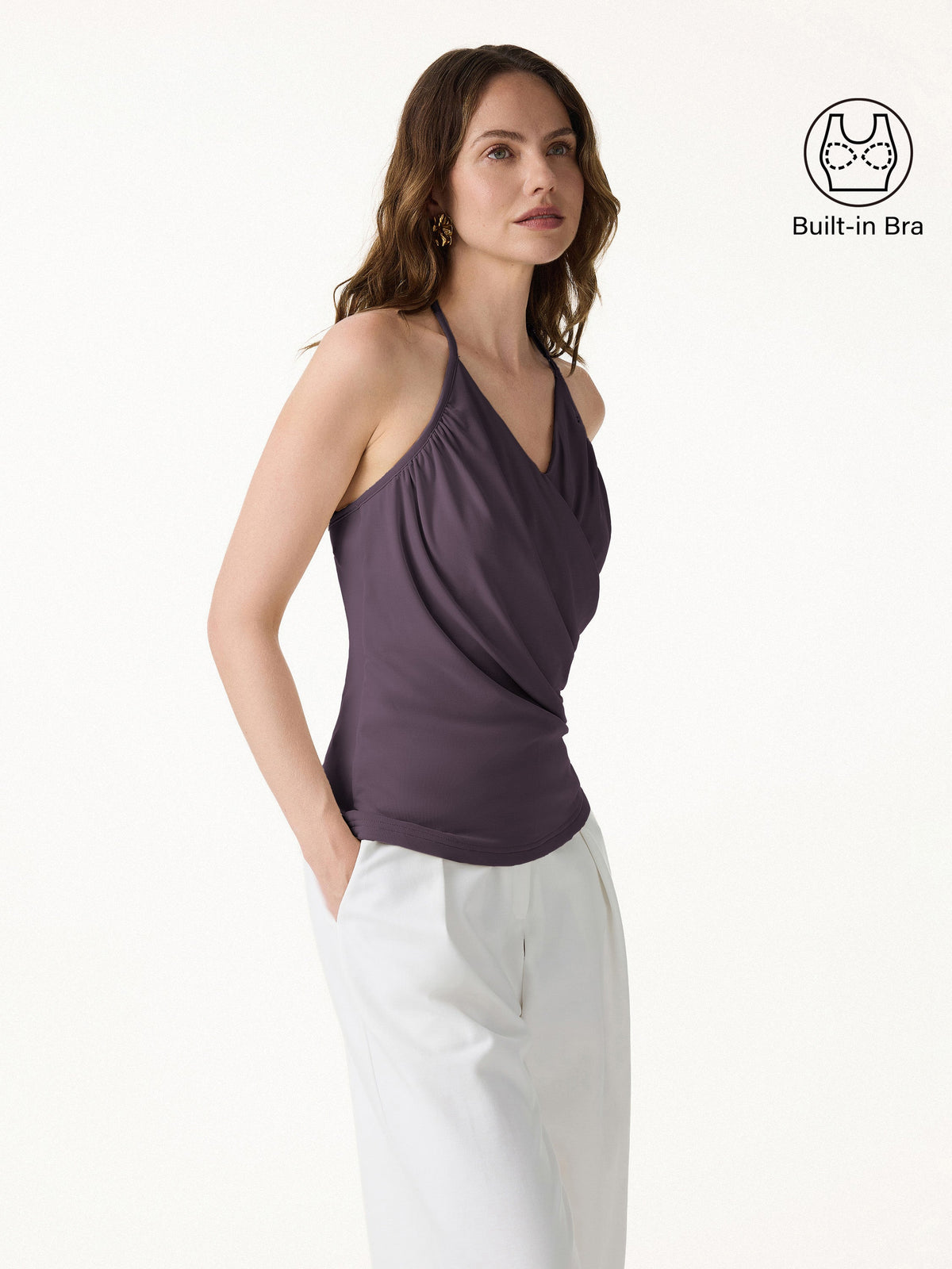 OGLmove Women's Modal Halter Neck Ruched Bra Top