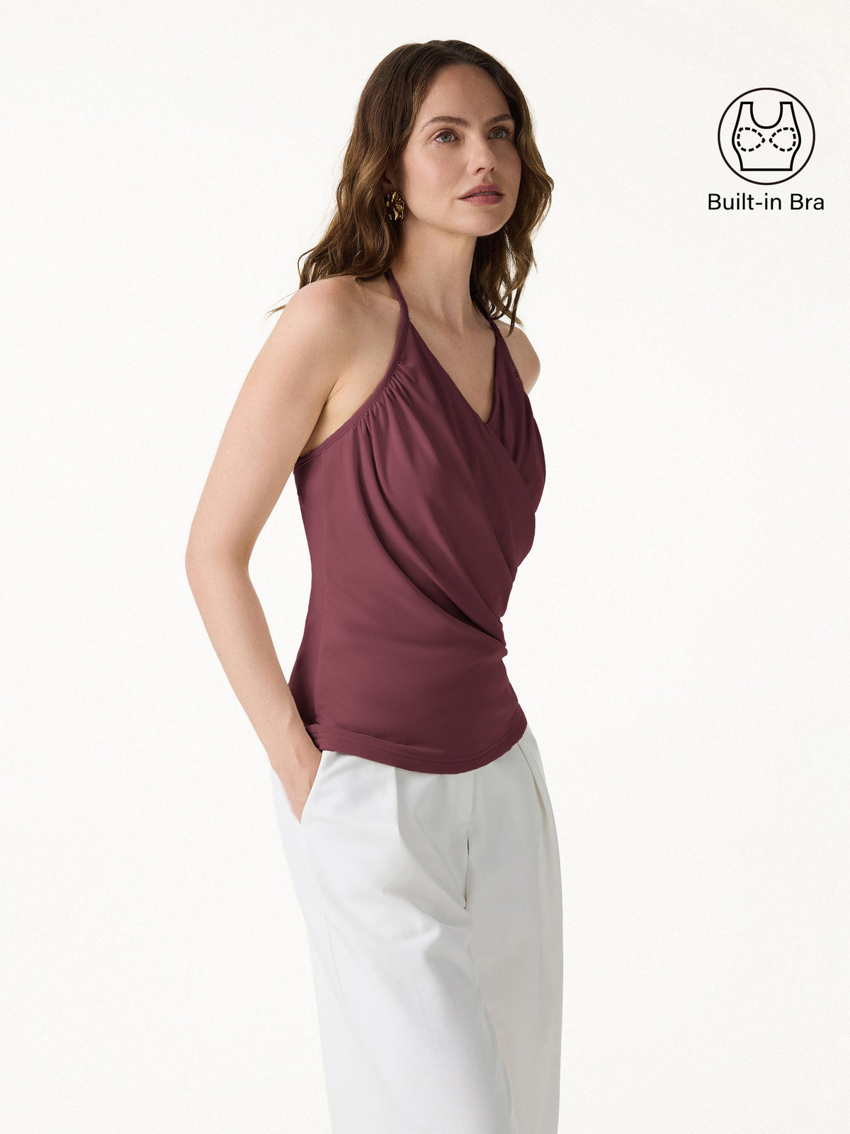 OGLmove Women's Modal Halter Neck Ruched Bra Top