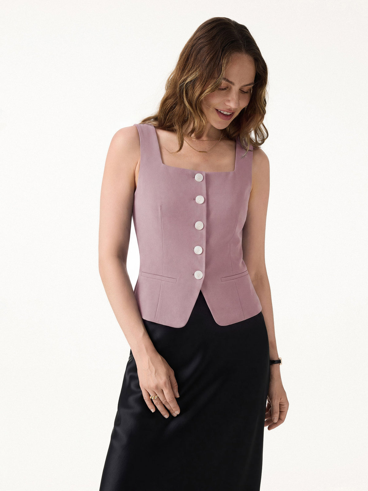 OGLmove Women's Stretch Ponte Square Neck Cropped Waistcoat