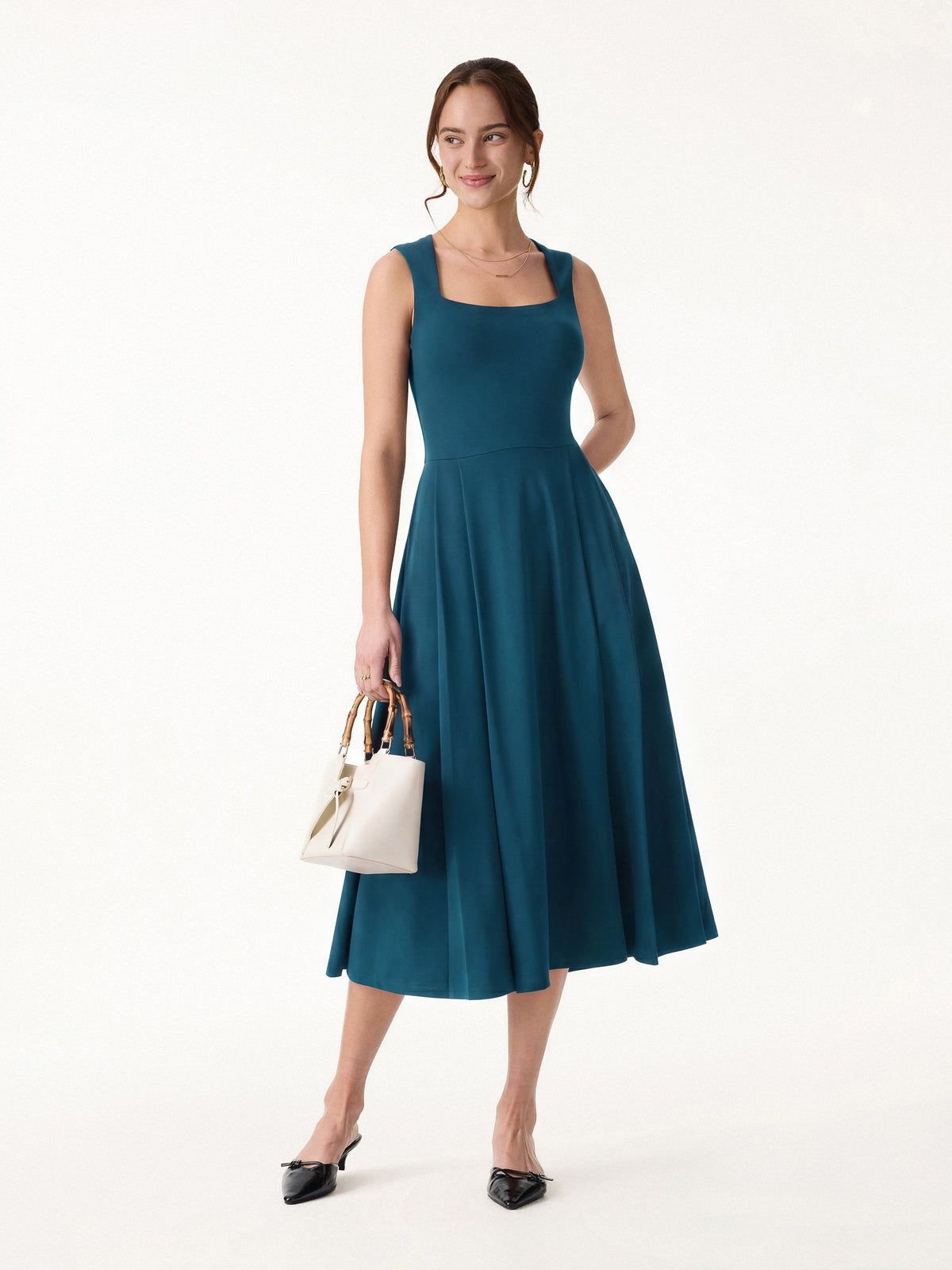 OGLmove Women's Anytime Square Neck Midi Bra Dress with Pockets