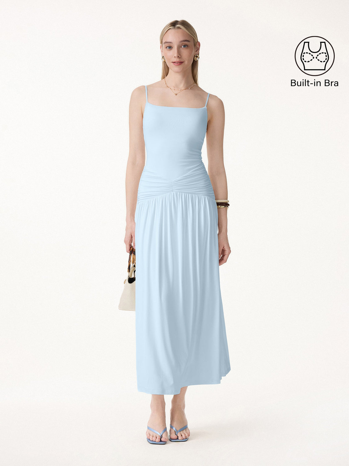 OGLmove Women's Eco-SkinKiss® Spaghetti Gathered Maxi Bra Dress