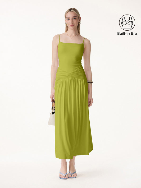 OGLmove Women's Eco-SkinKiss® Spaghetti Gathered Maxi Bra Dress
