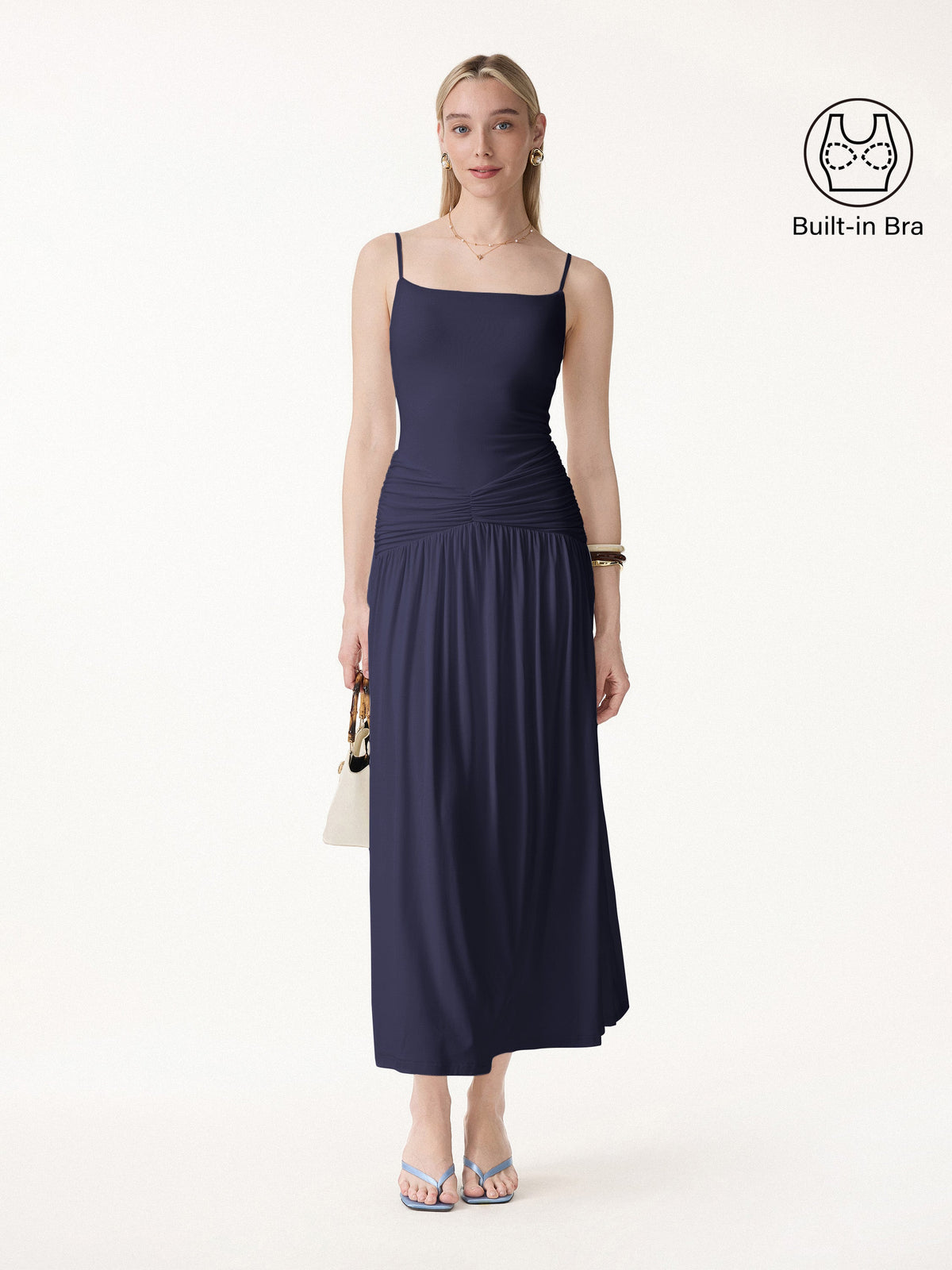 OGLmove Women's Eco-SkinKiss® Spaghetti Gathered Maxi Bra Dress