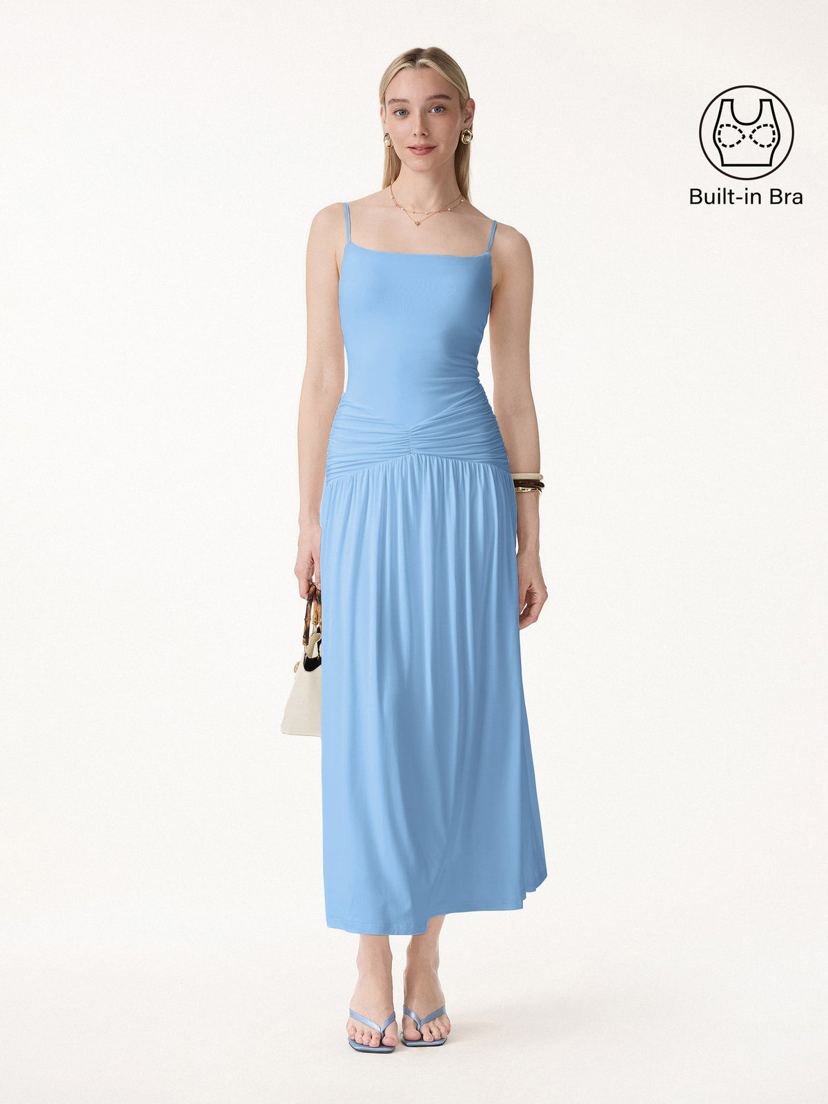 OGLmove Women's Eco-SkinKiss® Spaghetti Gathered Maxi Bra Dress