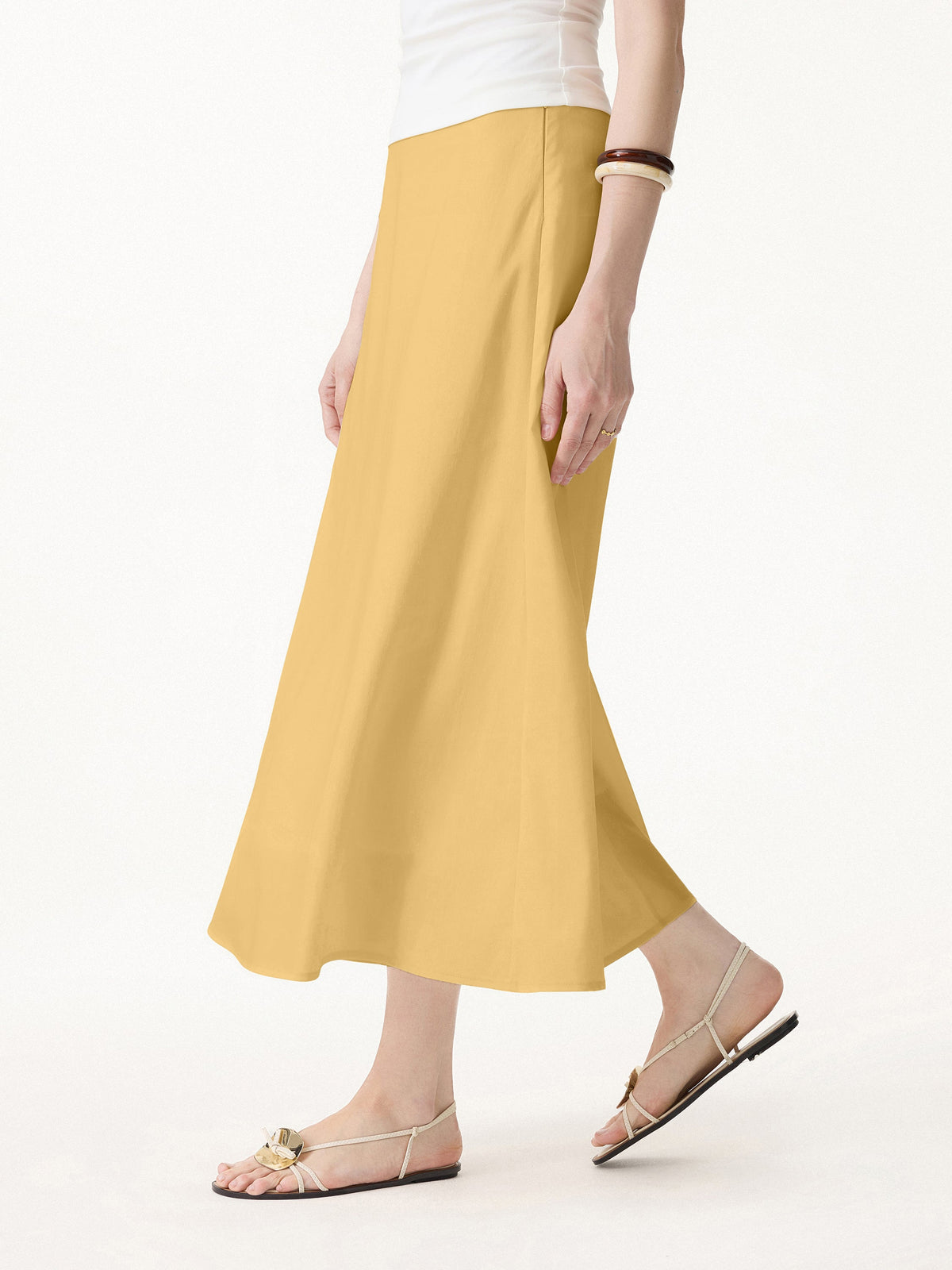OGLmove Women's Lyocell-Linen Blend Maxi Flared Pull-On Skirt