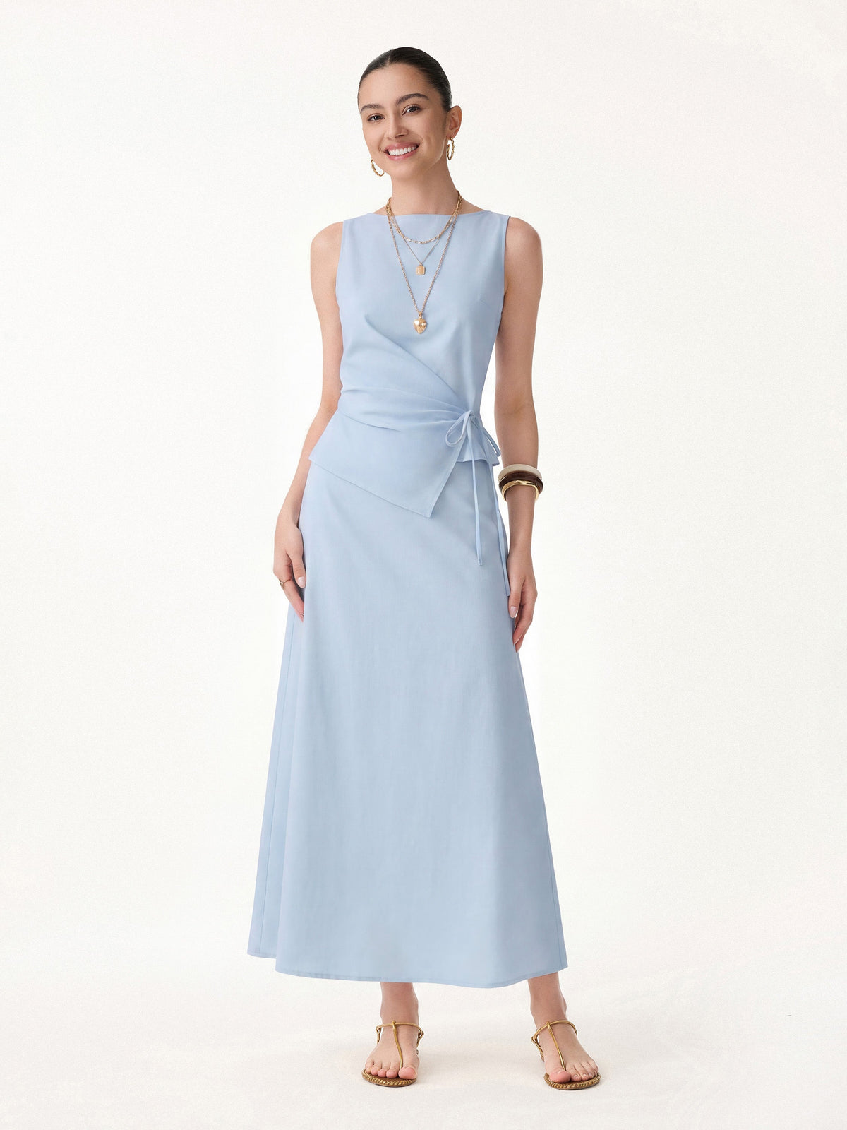 OGLmove Women's Boatneck Waist-Defined Top and Maxi Skirt Set