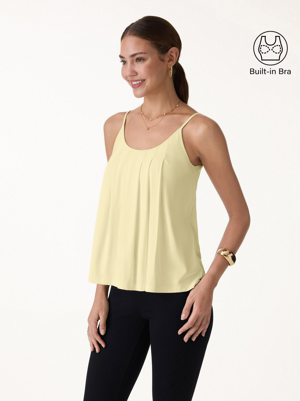 OGLmove Women's U-Neck Pleated Spaghetti Bra Tank