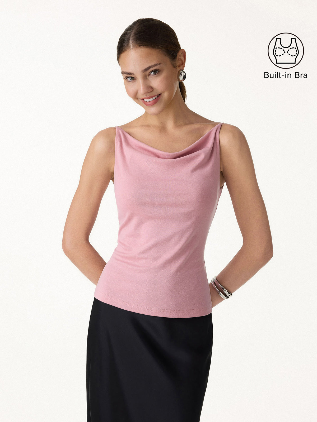 OGLmove Women's 2-Piece Cowl Neck Bra Tank & Mid-Rise Wide-Leg Pants Set