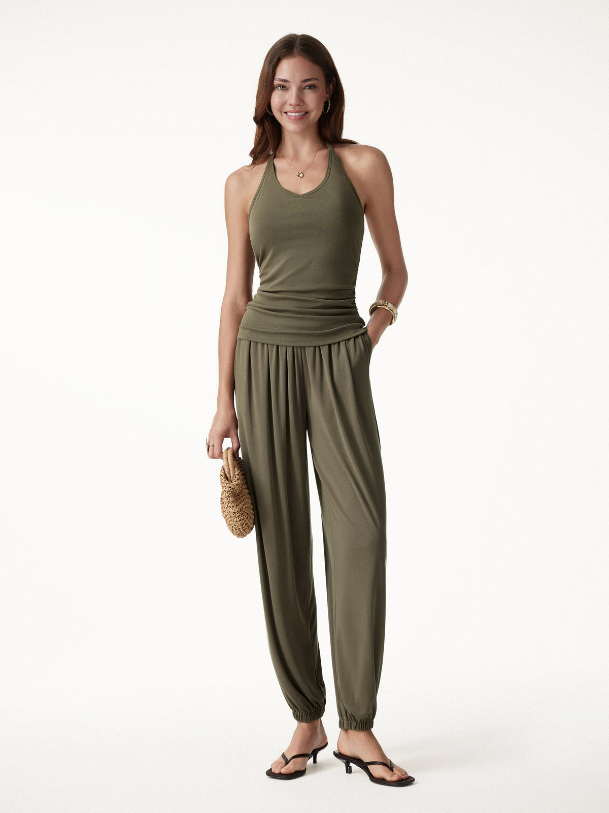 OGLmove Women's Sandwashed Modal High Rise Balloon Pants