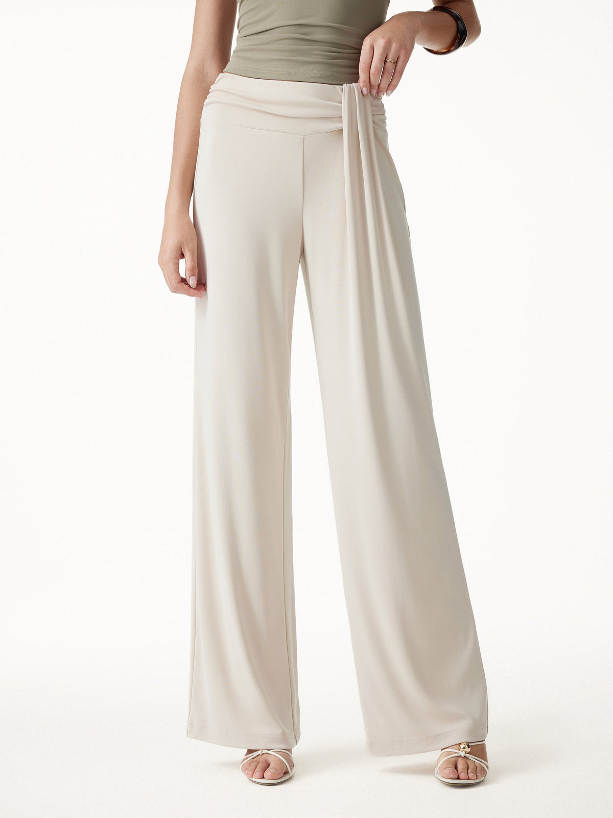 OGLmove Women's Collared V-Neck Top & Mid-Rise Wide-Leg Lounge Pants Set