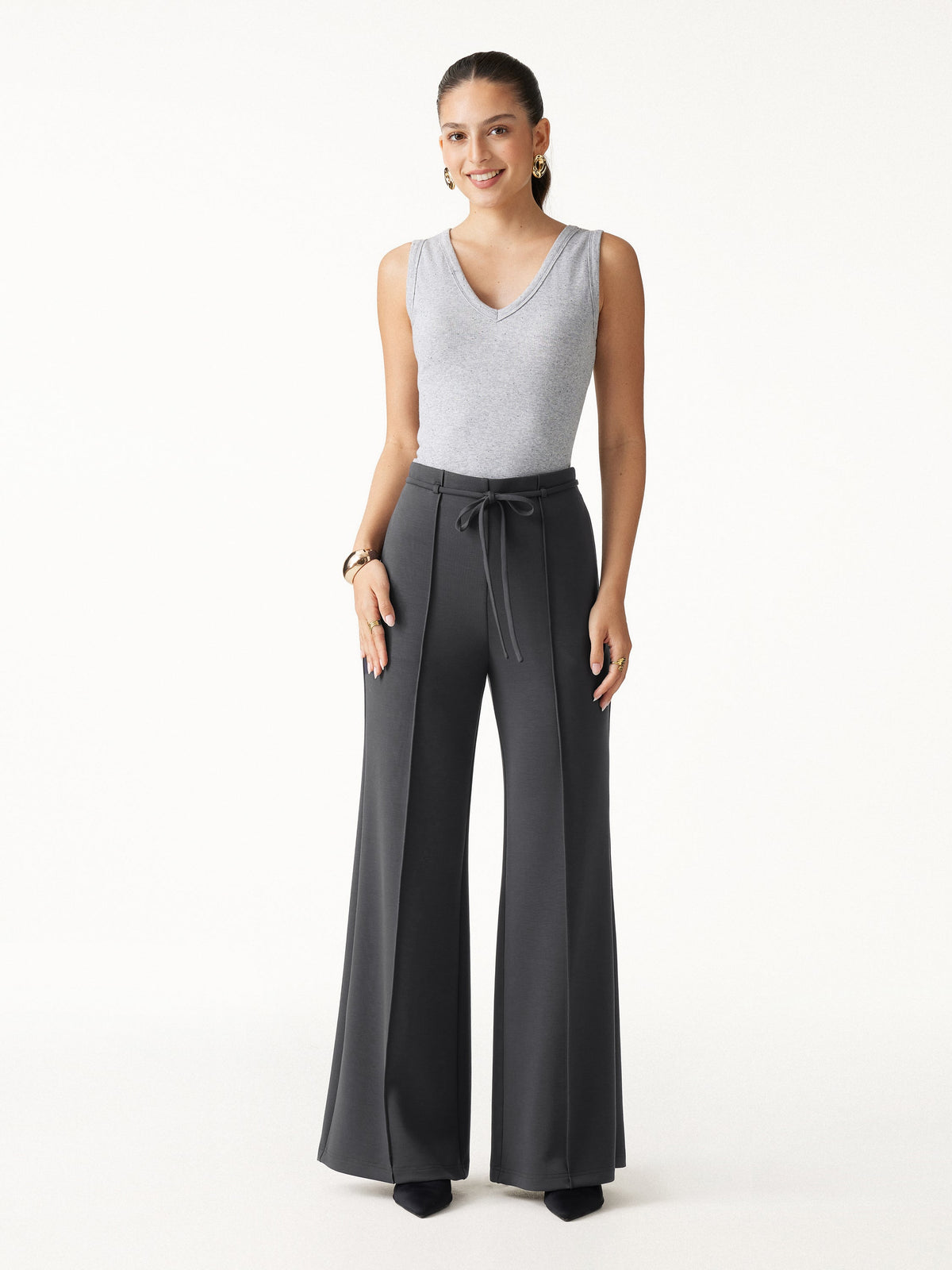 OGLmove Women's Lyocell Spacer Knit High-Rise Flare Pants with Pockets